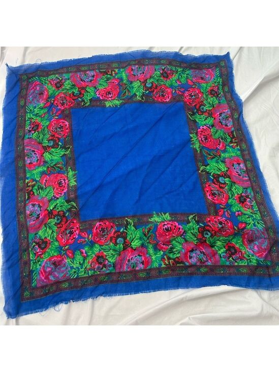 Challis by Berkshire Accessories - Vintage Challis By Berkshire Scarf  Blue Red Floral  RN 14570 Made In Japan
